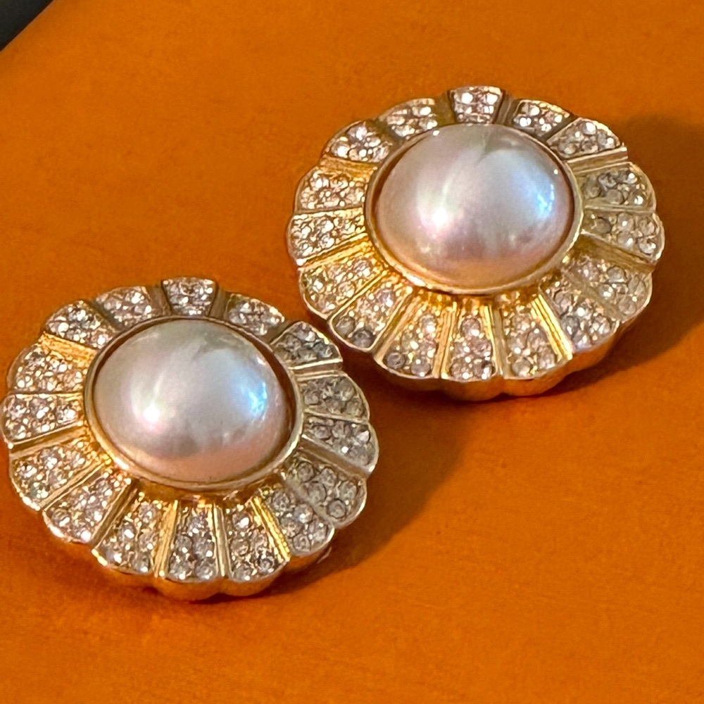 Vintage Christian Dior Faux Pearl and Crystal Clip-On Earrings